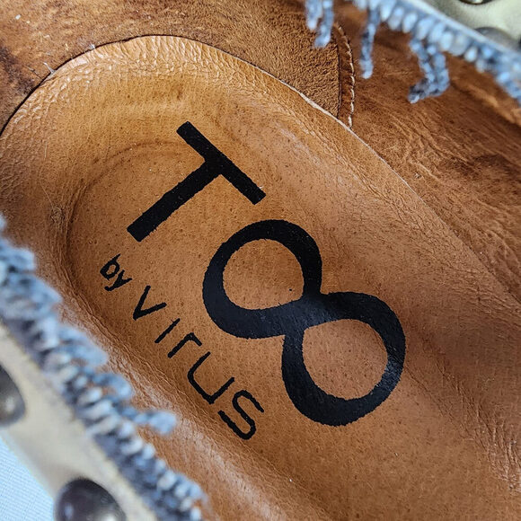 T8 by Virus Taupe Leather Studded Lace Up Low Heel Shoes Size 8.5 - Picture 7 of 7